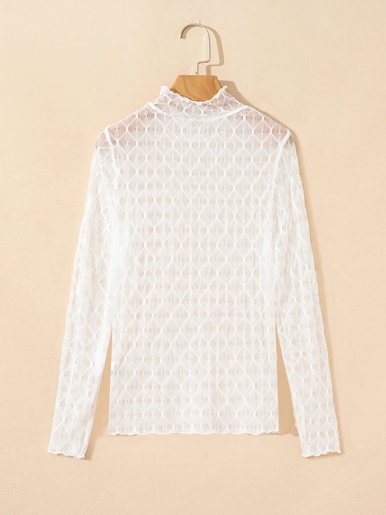 Sheer Mesh Patterned Lettuce Trim Slim Long Sleeve Top - tif-shop24.de