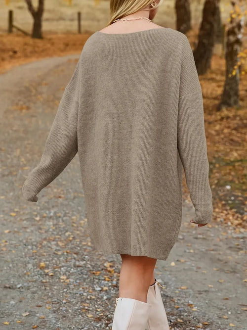 V-Neck Dropped Shoulder Sweater Dress - tif-shop24.de