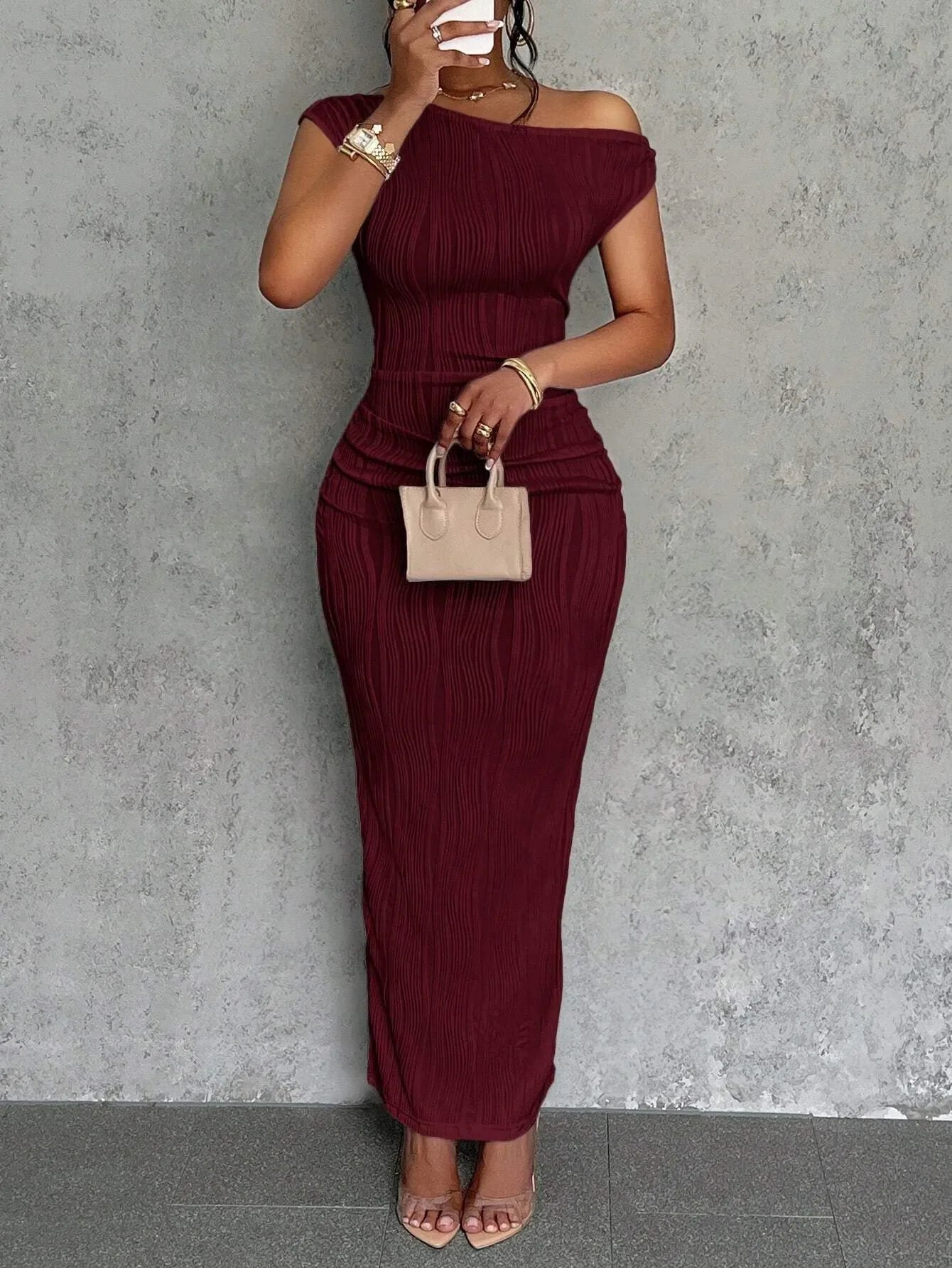 Asymmetrical One Shoulder Bodycon Maxi Dress - tif-shop24.de