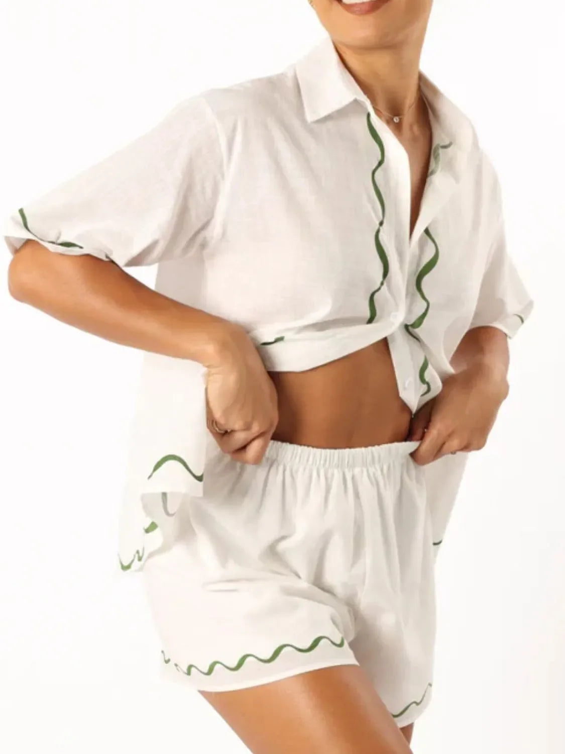 Button Up Half Sleeve Top and Shorts Set - tif-shop24.de