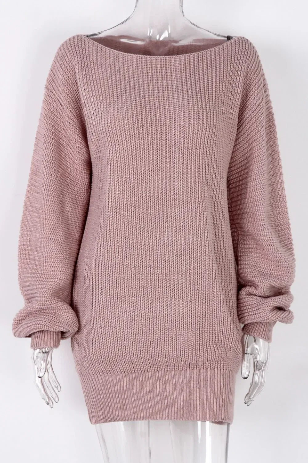 Boat Neck Long Sleeve Mini Sweater Dress - tif-shop24.de
