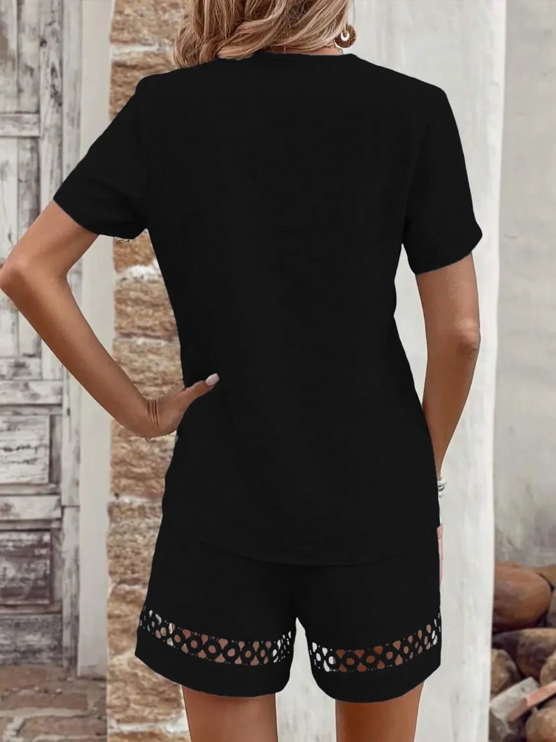 V Neck Short Sleeve Top and Shorts Set - tif-shop24.de
