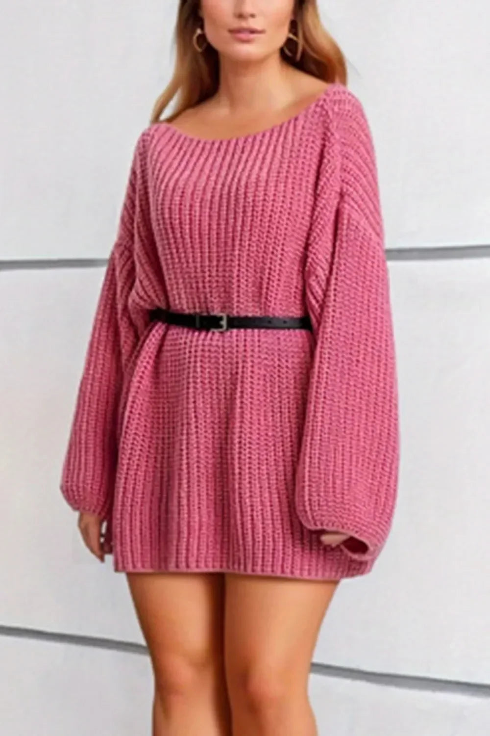 Boat Neck Dropped Shoulder Mini Sweater Dress - tif-shop24.de