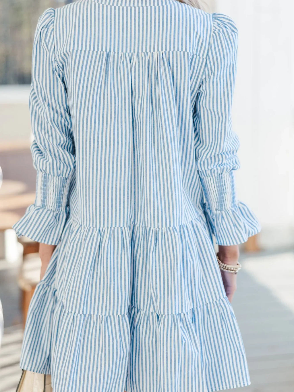 Striped Tiered Flounce Sleeve Shirt Dress - tif-shop24.de