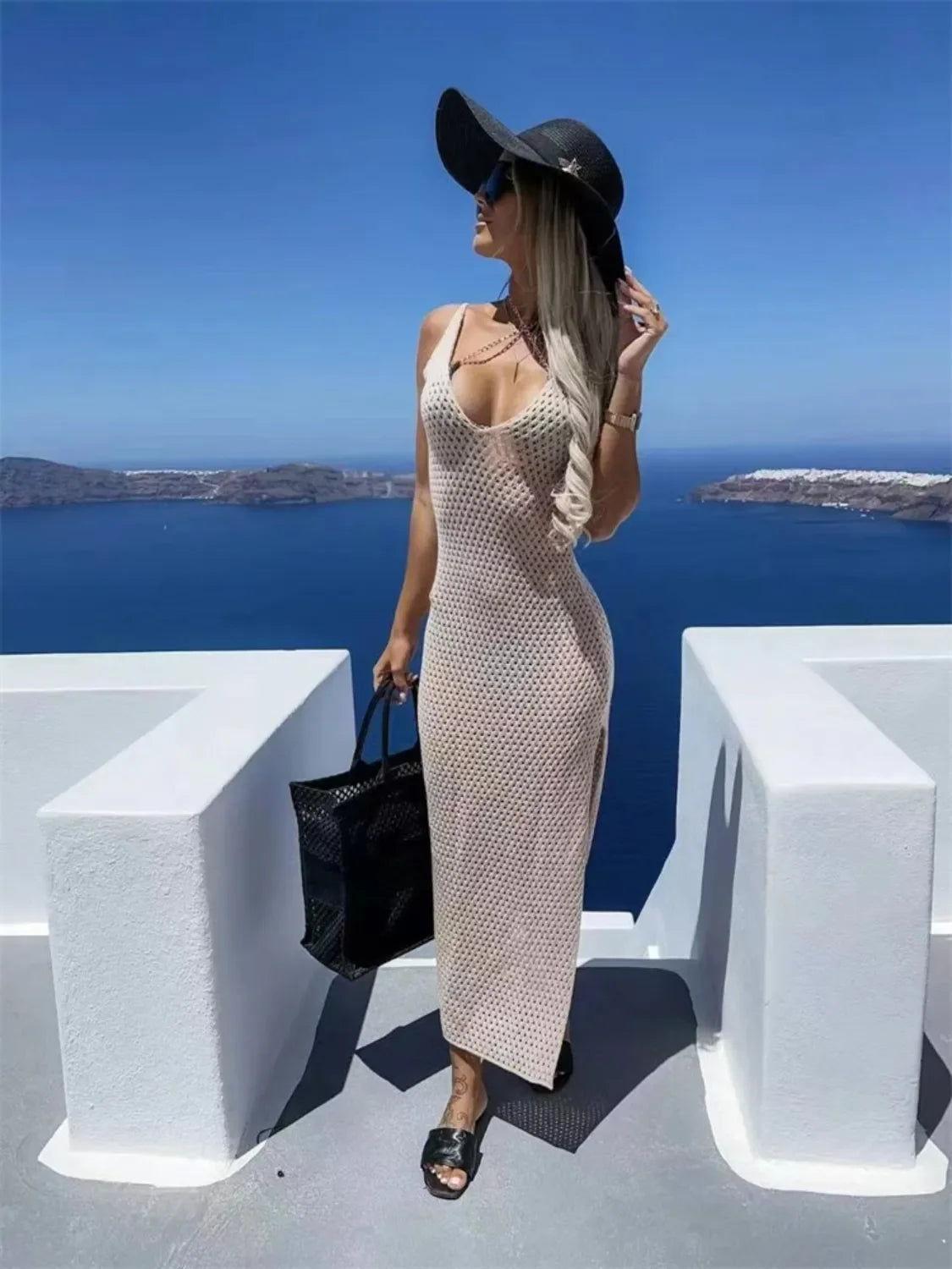 Openwork Slit Sweater Maxi Dress - tif-shop24.de