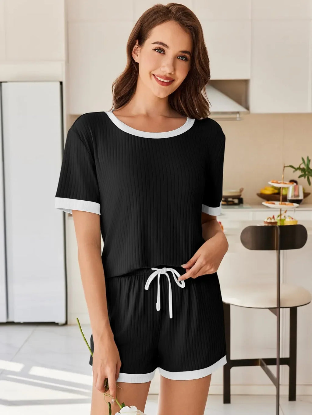 Ribbed Short Sleeve Top and Shorts Set - tif-shop24.de