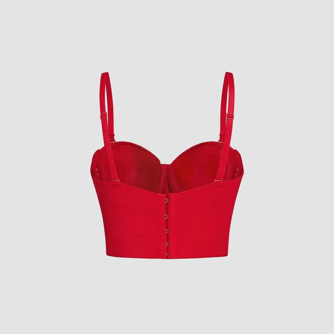 Elastic Red Bone Chest Support Sequin Embroidered Strap Camisole - tif-shop24.de