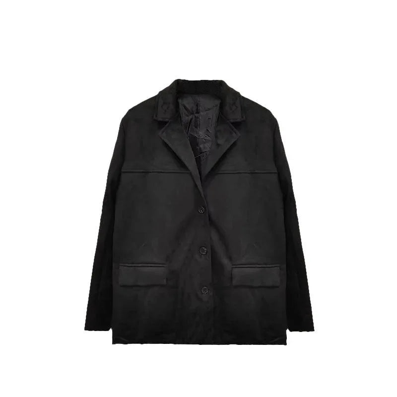 Elegance Retro Brown Loose Pockets Long Sleeve Suit Coat - tif-shop24.de