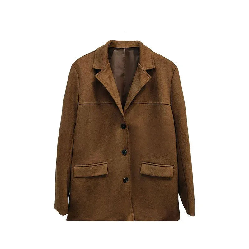 Elegance Retro Brown Loose Pockets Long Sleeve Suit Coat - tif-shop24.de