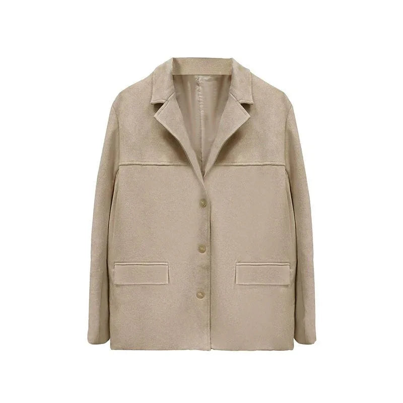 Elegance Retro Brown Loose Pockets Long Sleeve Suit Coat - tif-shop24.de