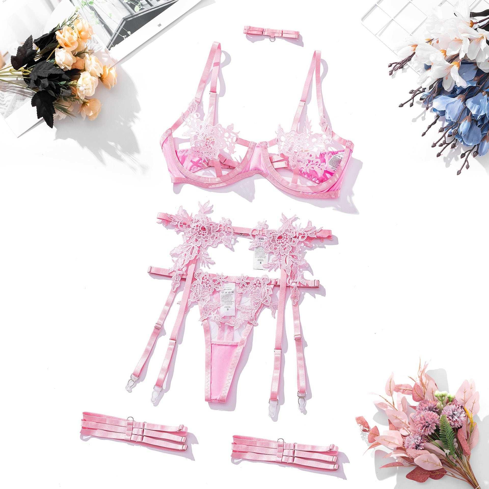 Embroidered Water-Soluble Flower Girl Clothing Sheer Mesh Sexy Export Underwear Bra Set - tif-shop24.de
