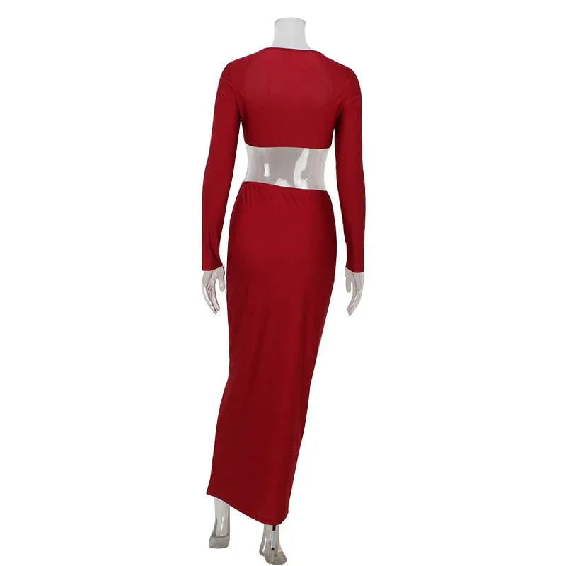 European and American long sleeved long skirt set, strapless short top, high waist, hip hugging skirt, sexy and spicy two-piece set - tif-shop24.de
