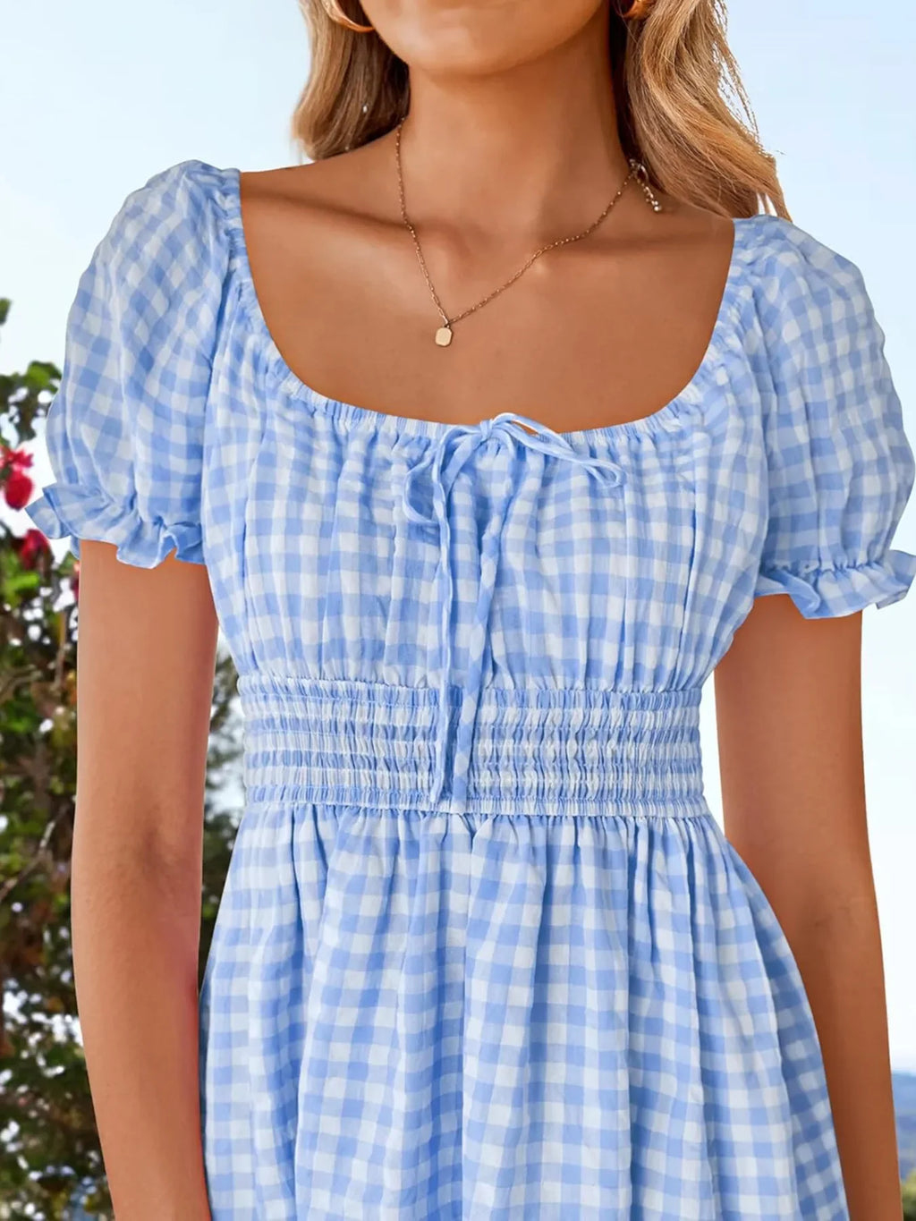 Gingham Sommerkleid mit Puffärmeln - Smocked Summer Dress - tif-shop24.de