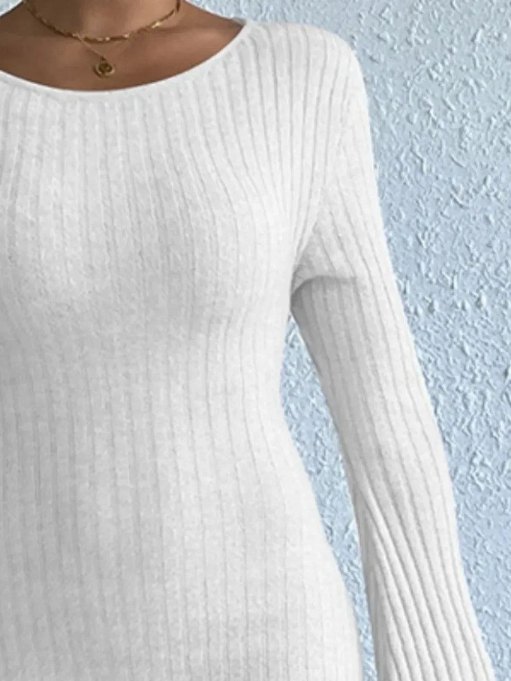 Backless Round Neck Long Sleeve Sweater Dress - tif-shop24.de