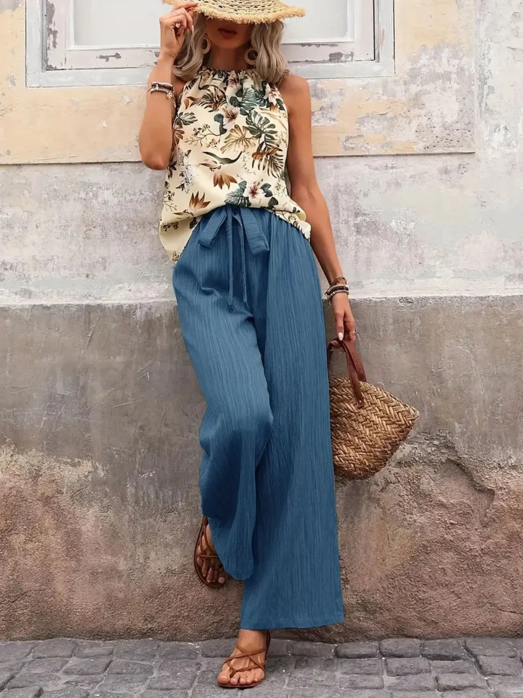 Printed Tank Top and Wide Leg Pants Set - tif-shop24.de