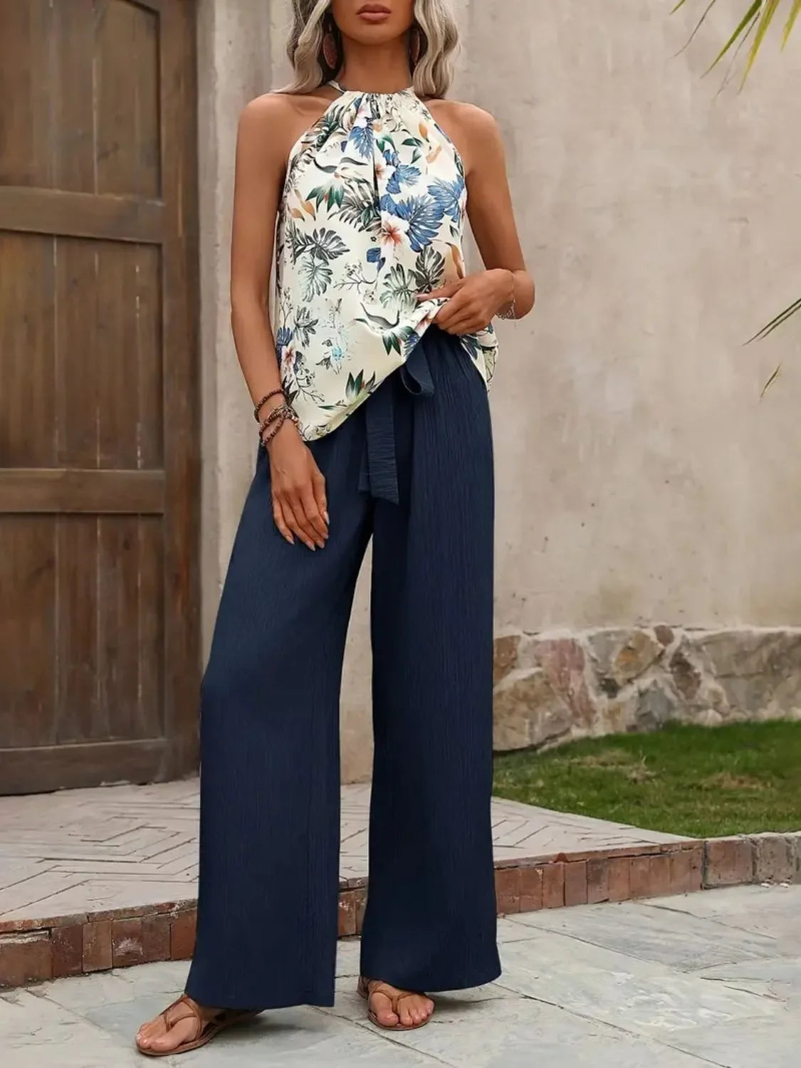 Printed Tank Top and Wide Leg Pants Set - tif-shop24.de