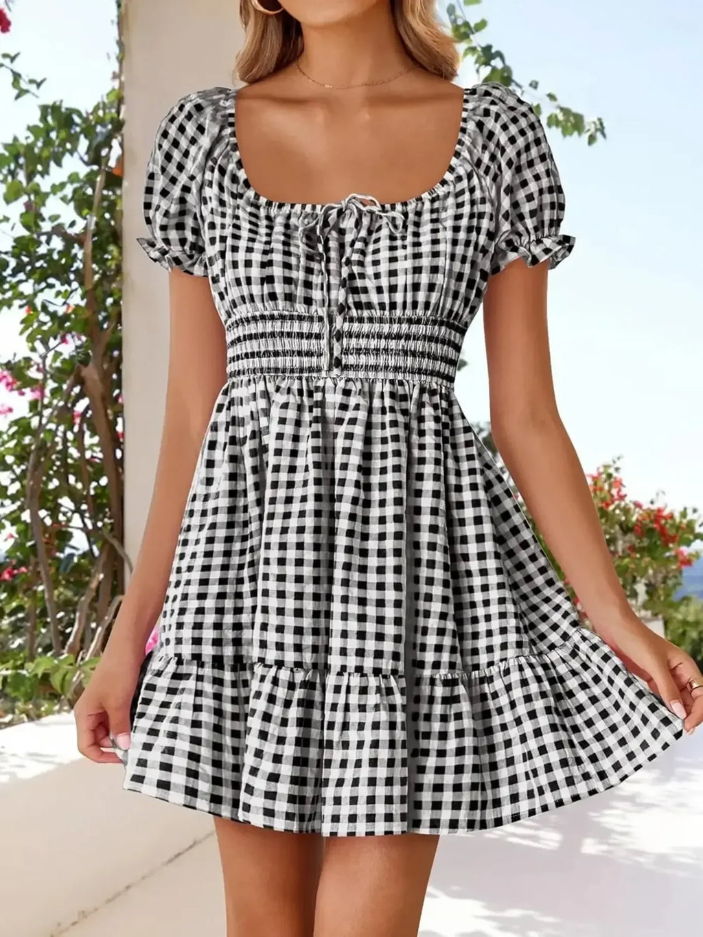 Gingham Sommerkleid mit Puffärmeln - Smocked Summer Dress - tif-shop24.de