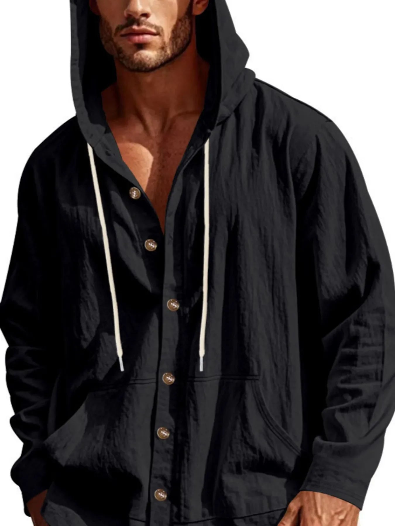 Men's Full Size Drawstring Button Up Hooded Top Plus Size - tif-shop24.de
