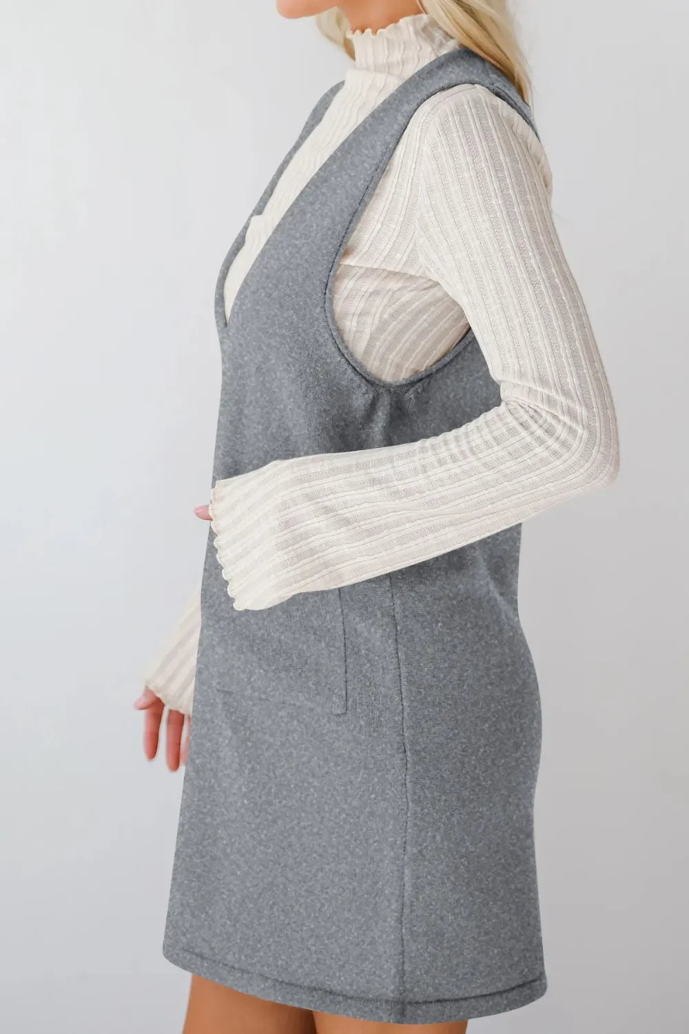 Lovelet Pocketed V-Neck Mini Sweater Overall Dress - tif-shop24.de