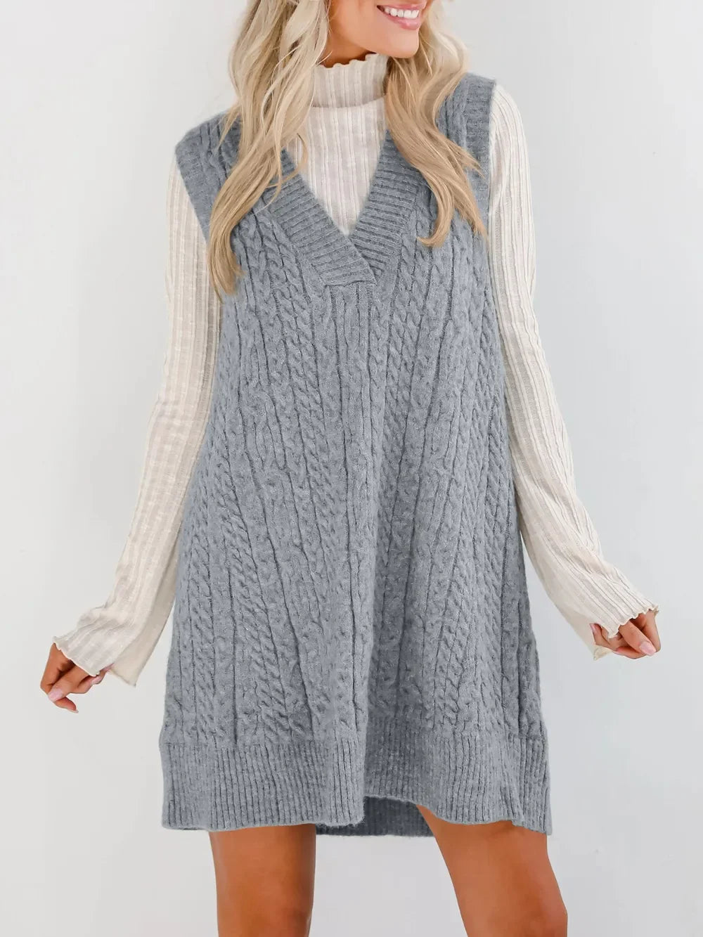 Lovelet Cable Knit V-Neck Mini Sweater Overall Dress - tif-shop24.de