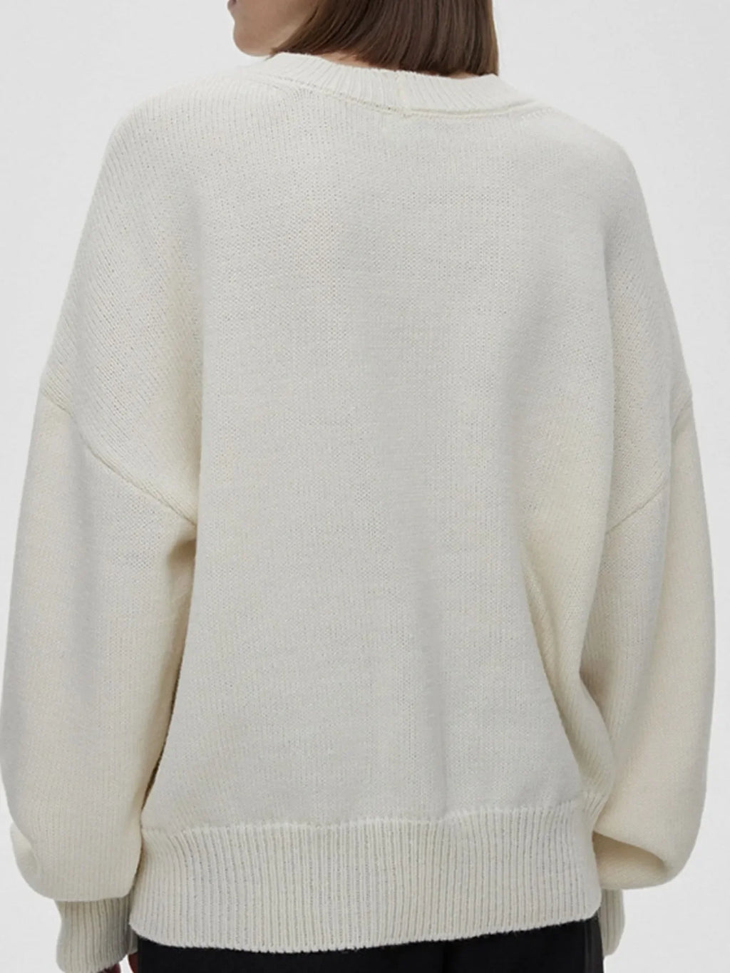 Flower Ribbed Hem Round Neck Sweater - tif-shop24.de