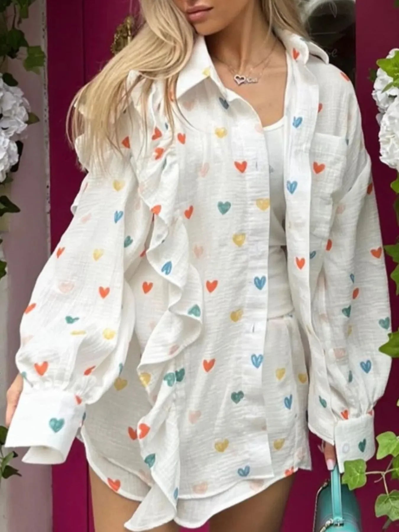 Colorful Heart Print Shirt and Shorts Set - tif-shop24.de