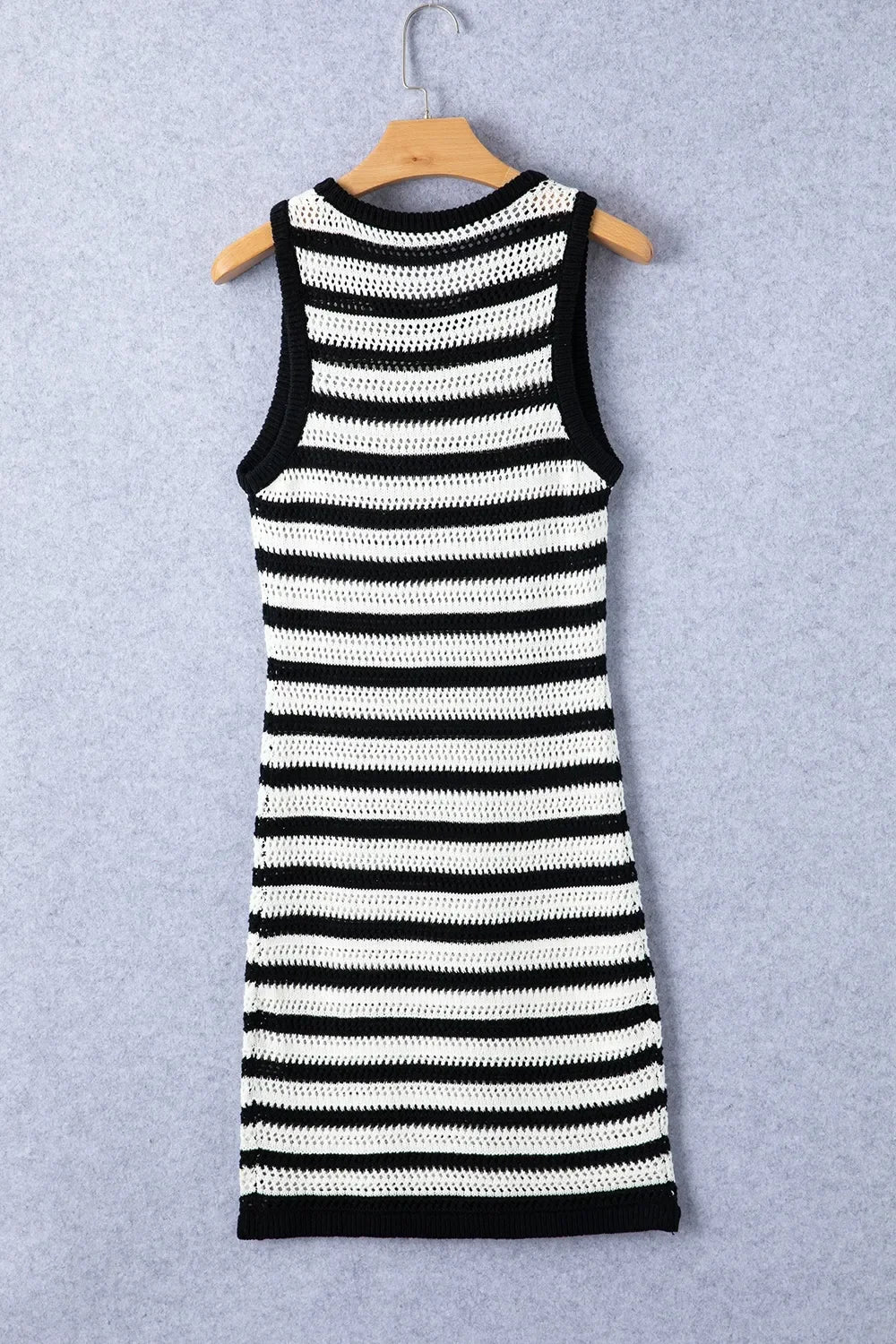 Openwork Striped Wide Strap Knit Dress - tif-shop24.de
