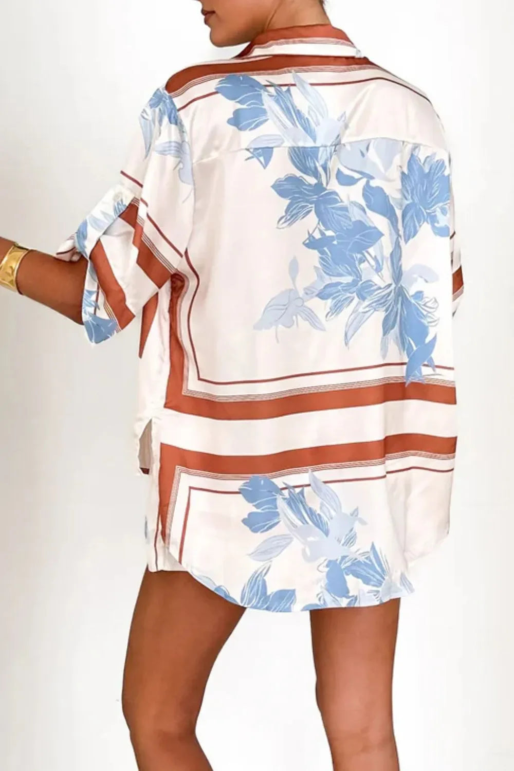 Printed Collared Neck Top and Shorts Set - tif-shop24.de