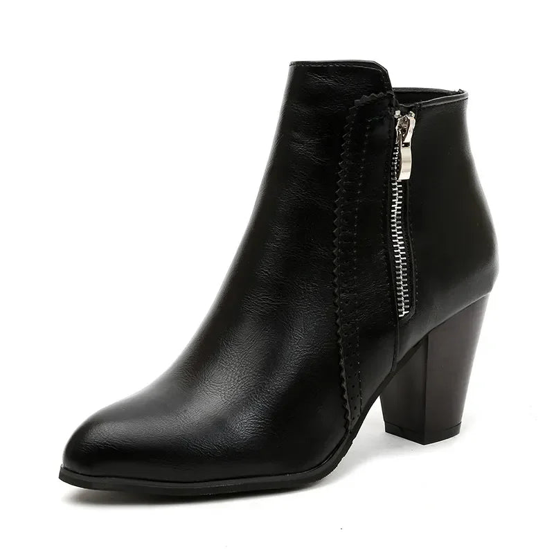 PU Leather Block Heel Boots - tif-shop24.de
