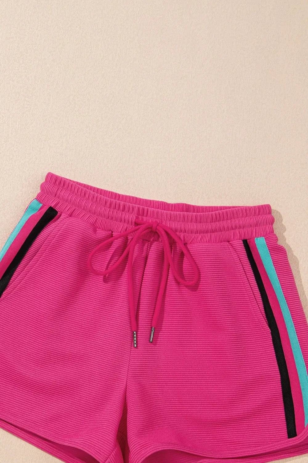 Striped Detail Flutter Sleeve Zipped Collar Top and Short Set - tif-shop24.de