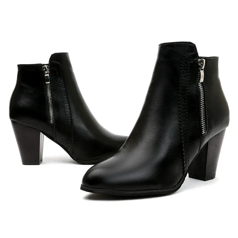PU Leather Block Heel Boots - tif-shop24.de