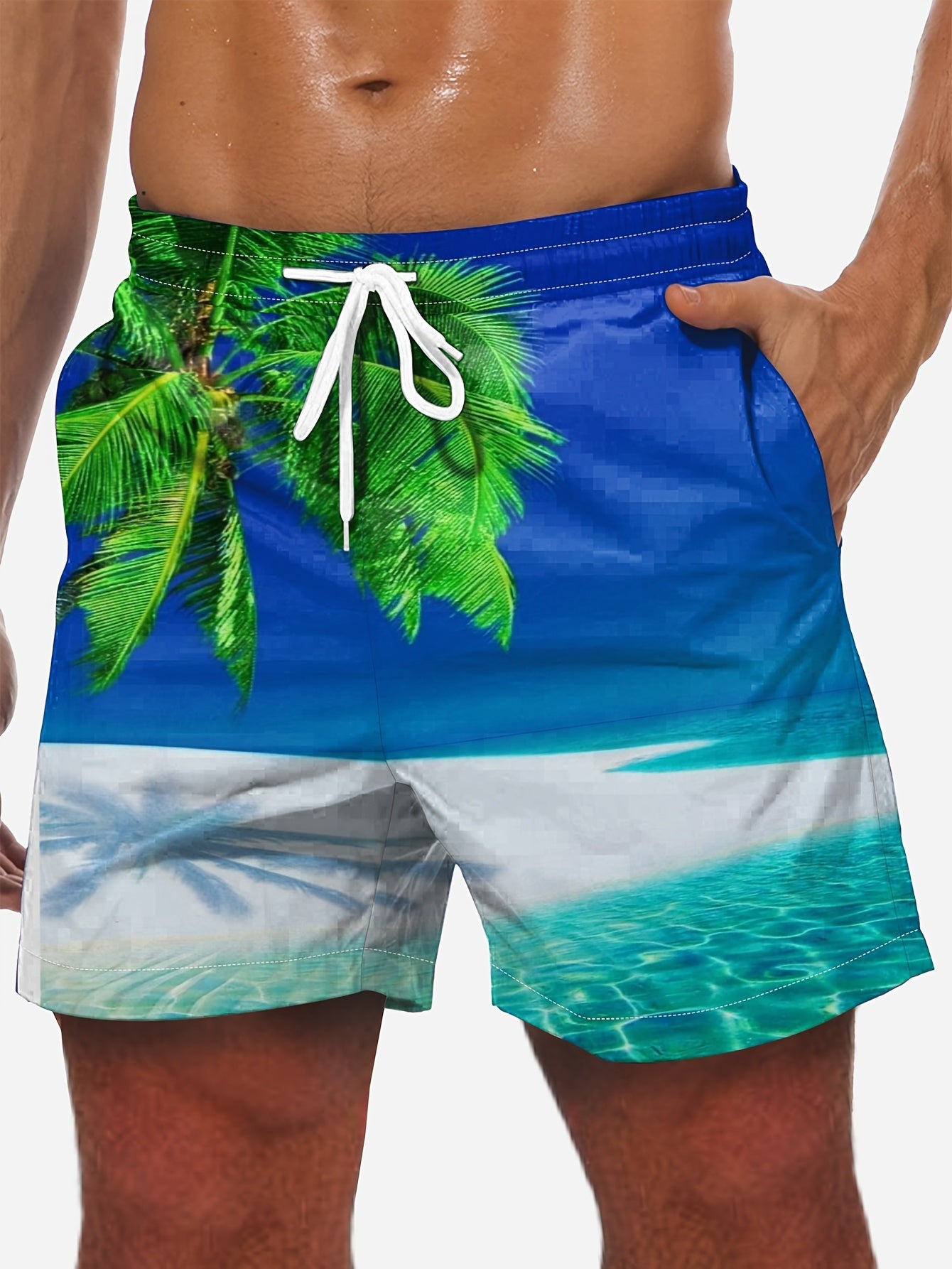 Sommerliche Strand-Sportshorts Für Herren Mit Stilvollem 3D-Grafikdruck Und Taschen