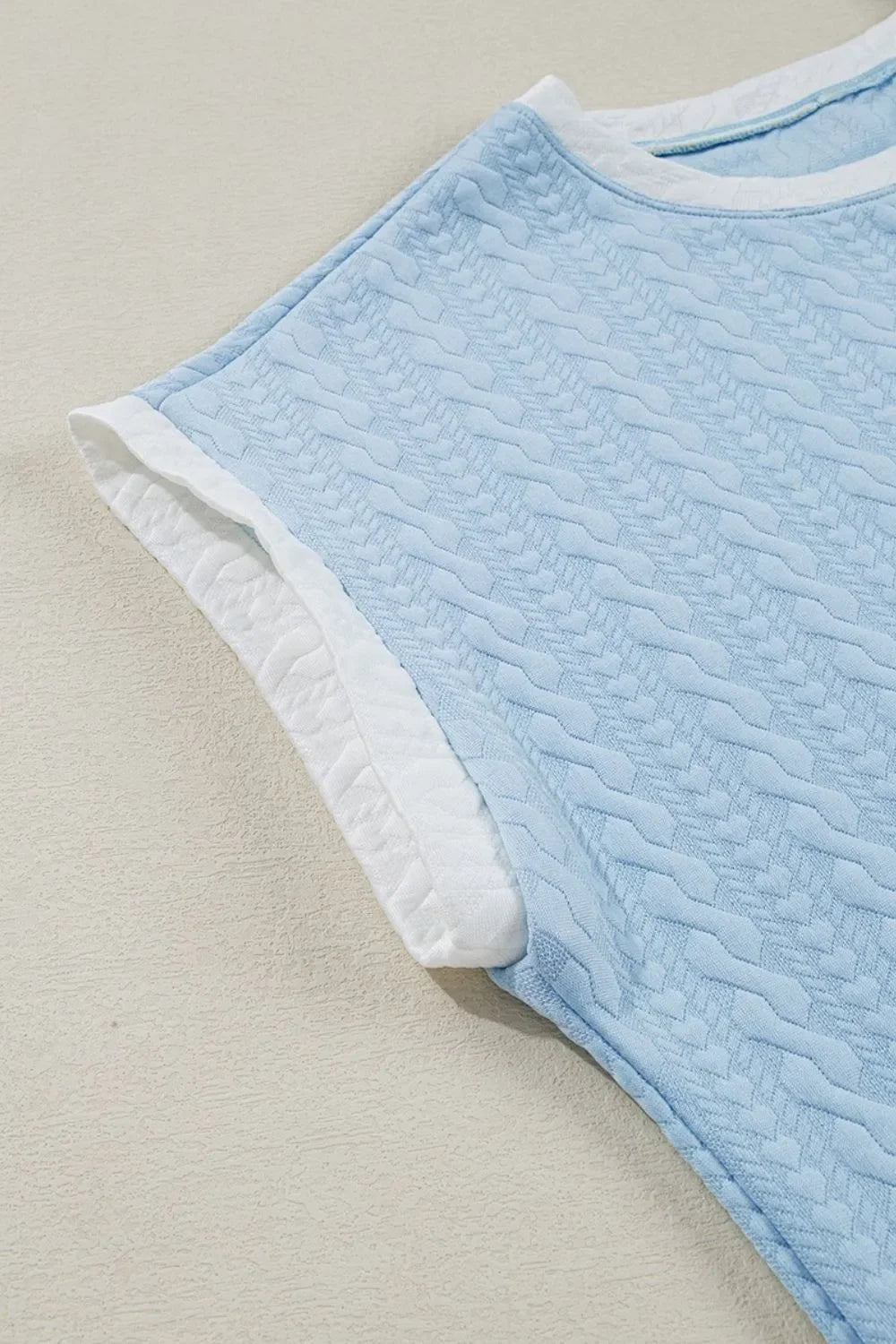 Textured Contrast Edge Top and High Waist Pants Set - tif-shop24.de