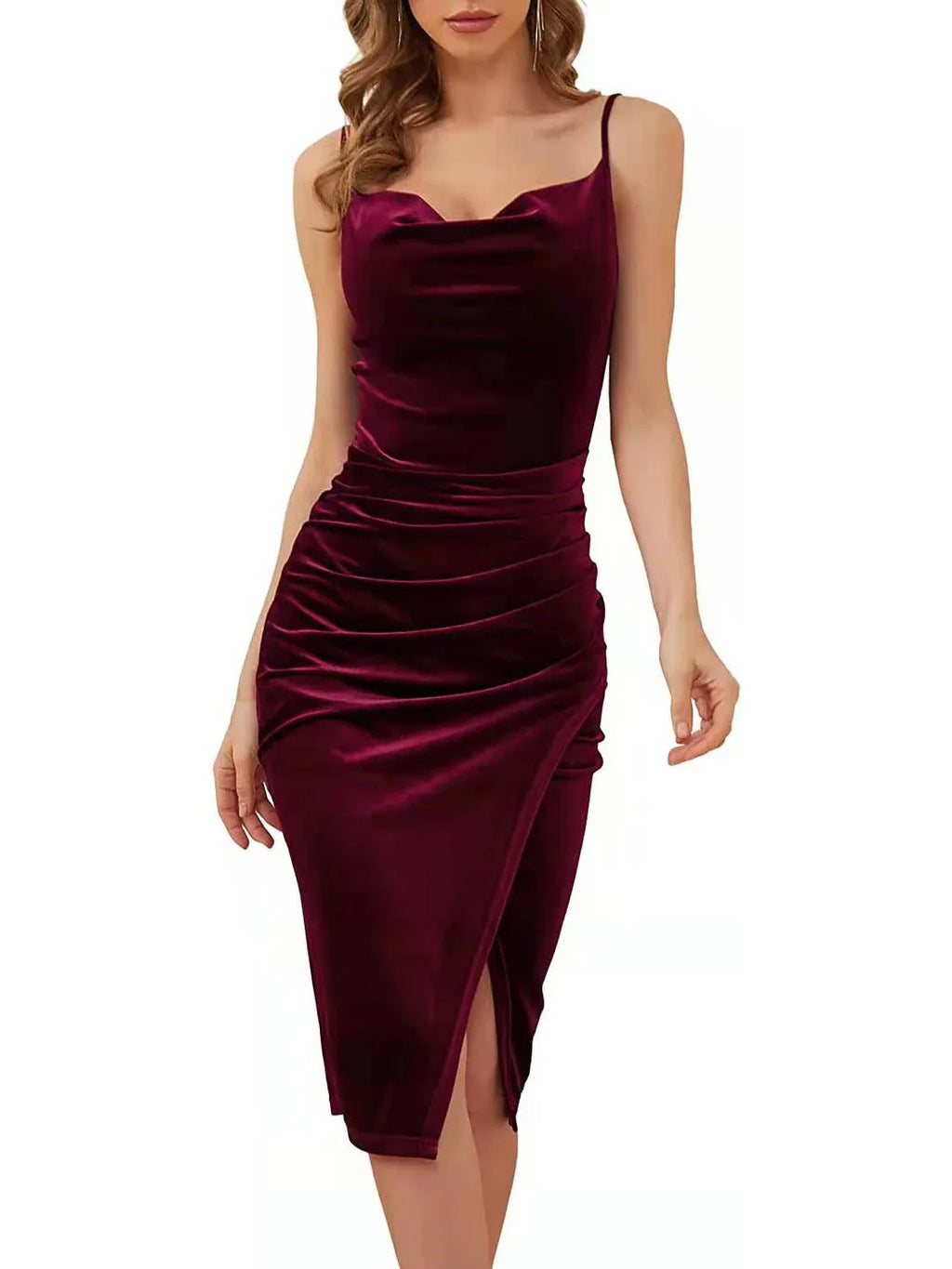 Fashion Women's Temperament Slit Pleated Velvet Sling Dress - tif-shop24.de