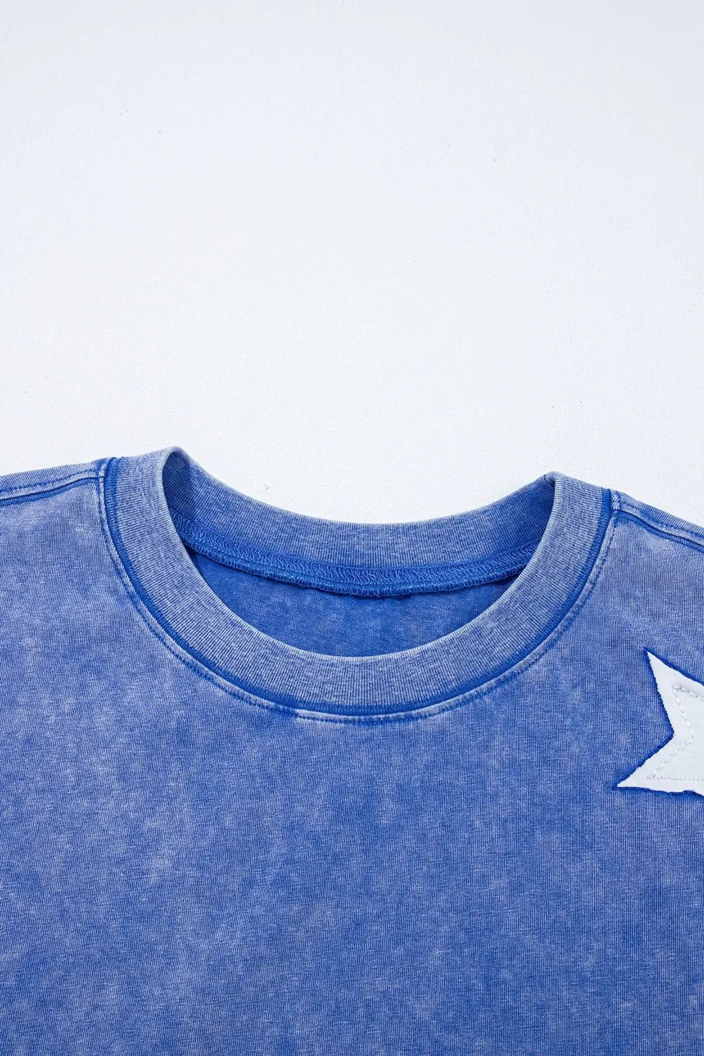 Acid Wash Star Patched Rolled Trim Top and Pants Set - tif-shop24.de