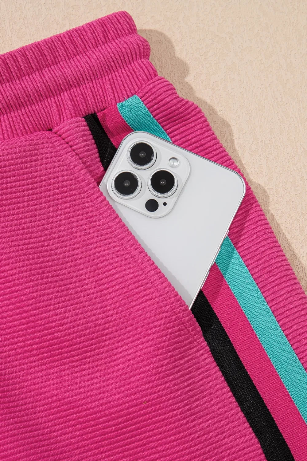 Striped Detail Flutter Sleeve Zipped Collar Top and Short Set - tif-shop24.de