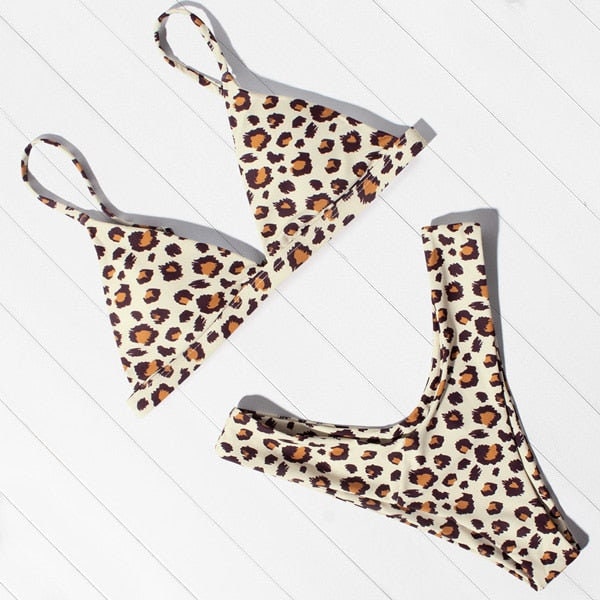 OMKAGI Bikini Micro Leopard Badeanzug Set mit hohem Schnitt Sexy Badeanzug