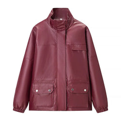 Long sleeved zipper long sleeved PU short leather jacket for women - tif-shop24.de