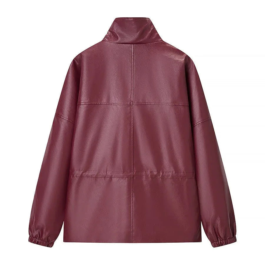 Long sleeved zipper long sleeved PU short leather jacket for women - tif-shop24.de