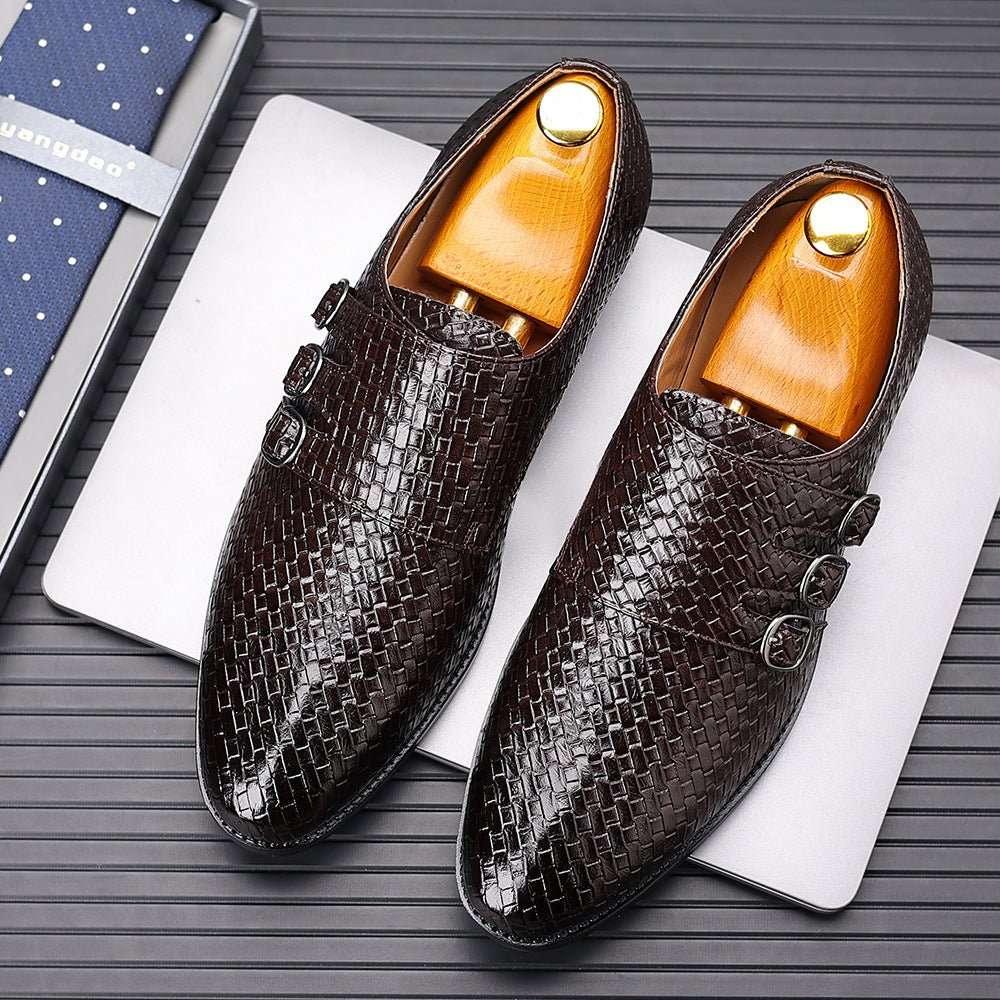 Men's three button buckle Mengke shoe cover polished shoes