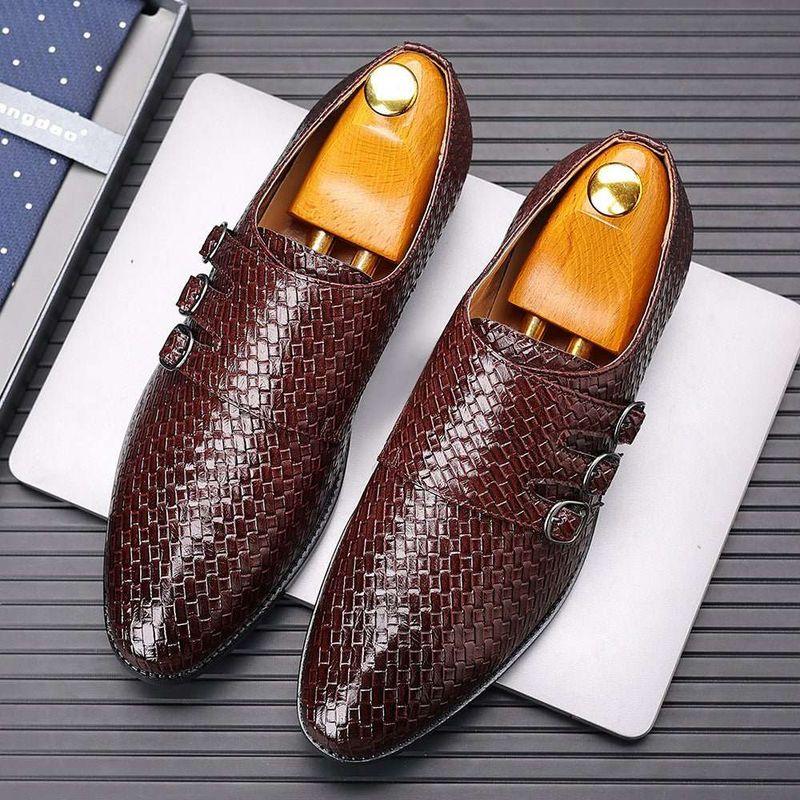 Men's three button buckle Mengke shoe cover polished shoes