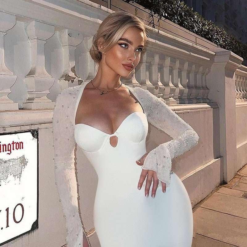 Nail bead long sleeved temperament slim fit dress for women - tif-shop24.de