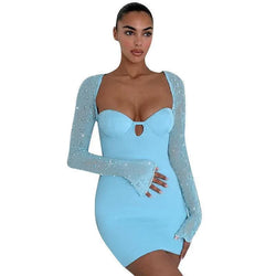 Nail bead long sleeved temperament slim fit dress for women - tif-shop24.de