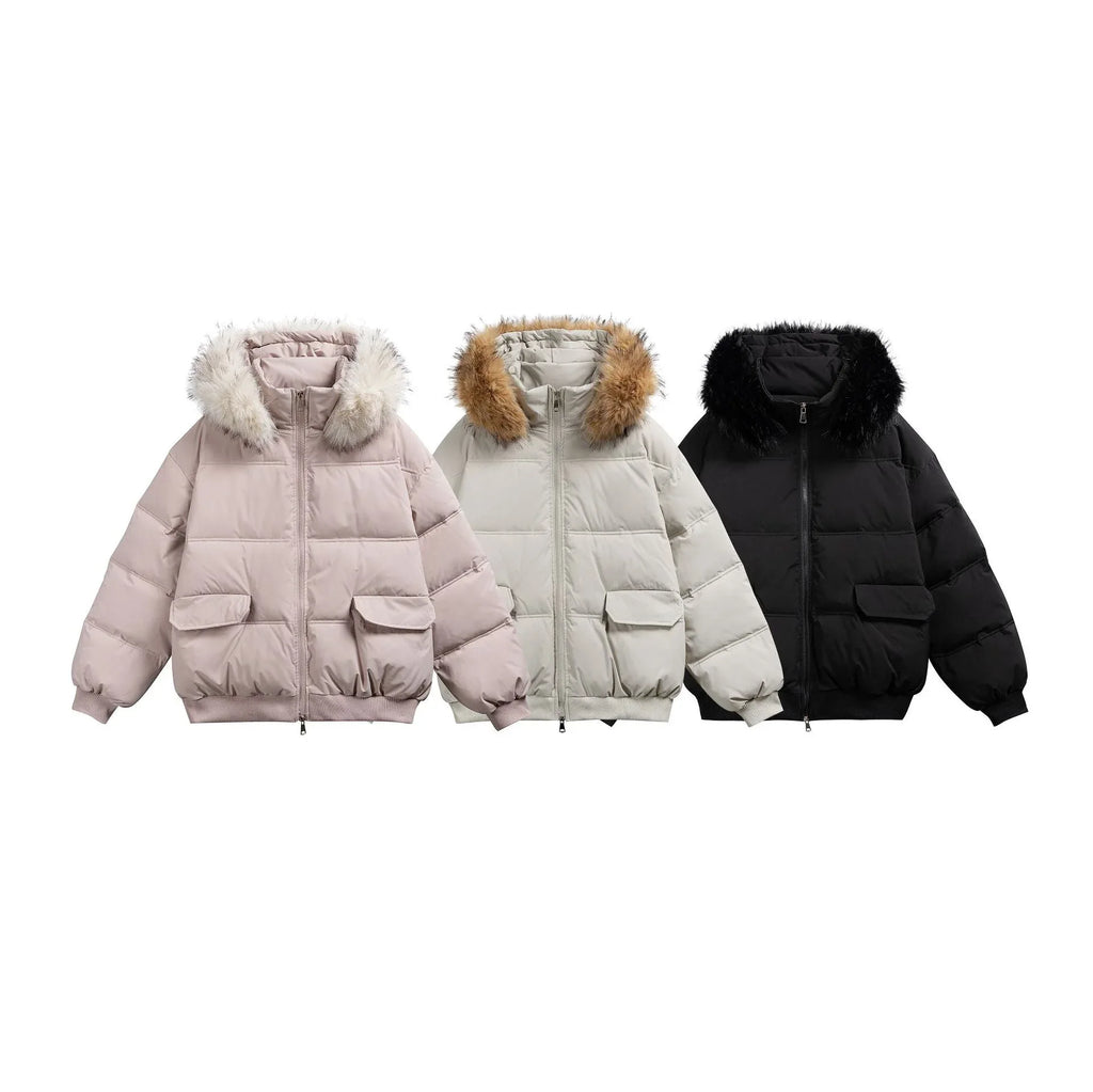 Parka Coat with Hood and Fur Collar Thickened Warm Winter Jacket for Men and Women - tif-shop24.de