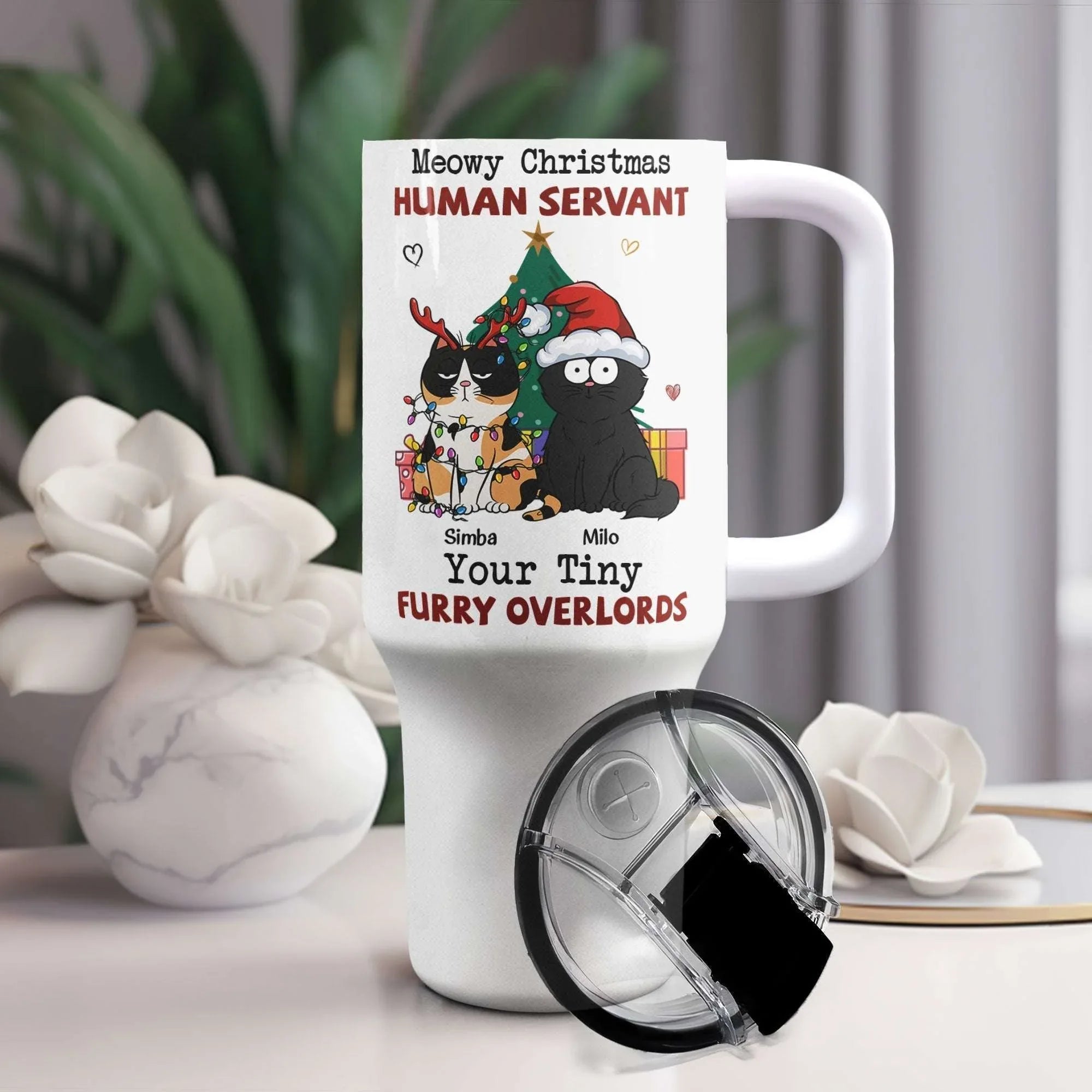 Personalized 40oz Tumbler With Straw- Meowy Christmas, Human Servant - tif-shop24.de