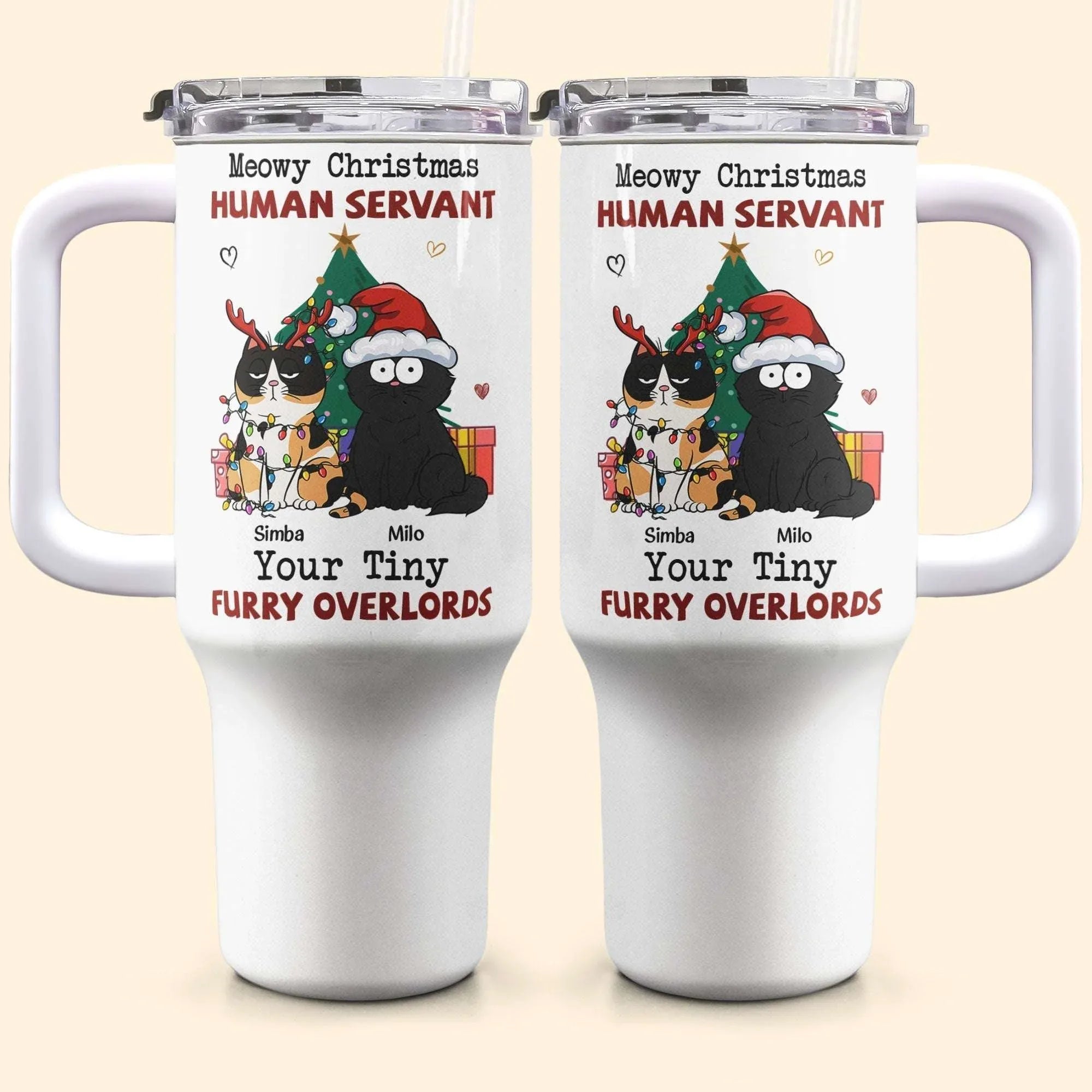 Personalized 40oz Tumbler With Straw- Meowy Christmas, Human Servant - tif-shop24.de
