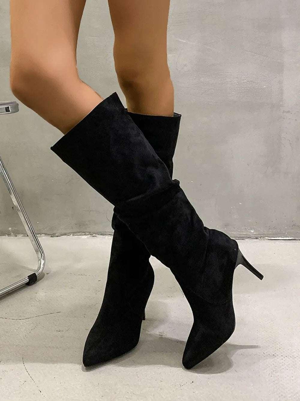 Pleated Pull-On High Heel Boots - tif-shop24.de