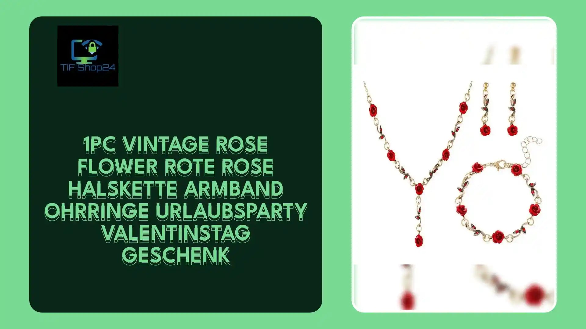 1pc Vintage Rose Flower Rote Rose Halskette Armband Ohrringe Urlaubsparty Valentinstag Geschenk by@Outfy