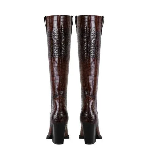 Pump Heel Pointed Toe Plaid Long Boots Women Wine Red Dark Brown Adult Order - tif-shop24.de
