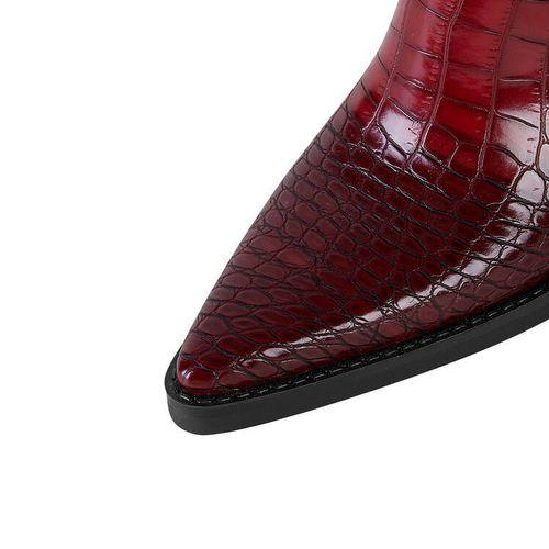 Pump Heel Pointed Toe Plaid Long Boots Women Wine Red Dark Brown Adult Order - tif-shop24.de